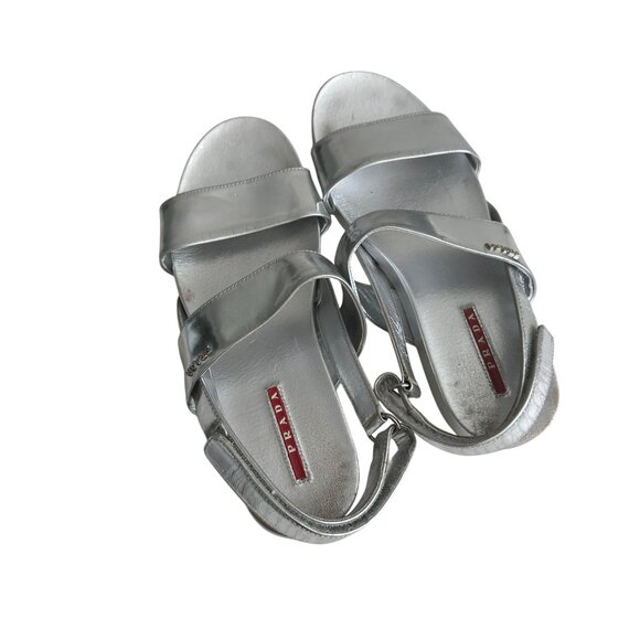 PRADA Silver Leather Double Strap Sandals Size 38.5 - Picture 6 of 10